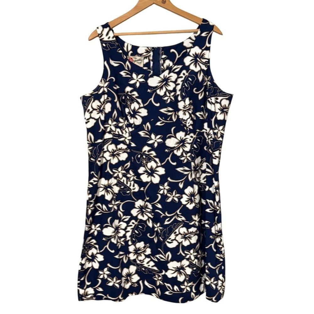 Hilo Hattie Dress Womens Plus Size 20 Blue Hibiscus Floral Shift Knee